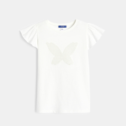 تيشيرت أبيض مطرز برسوم فراشة للفتيات